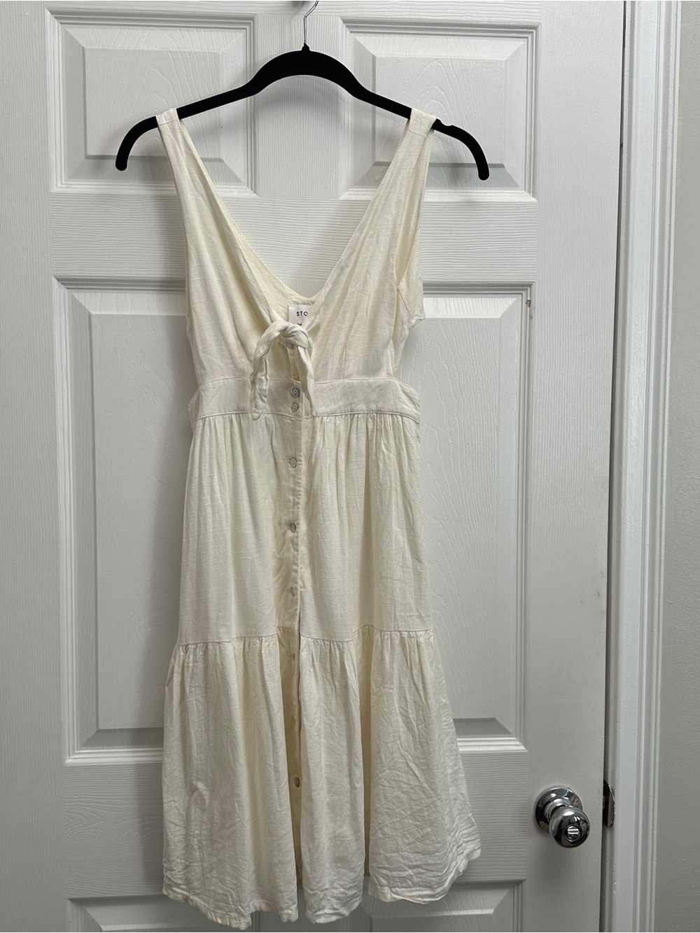 Storia Cream Button-Front Tie-Detail Mini Dress